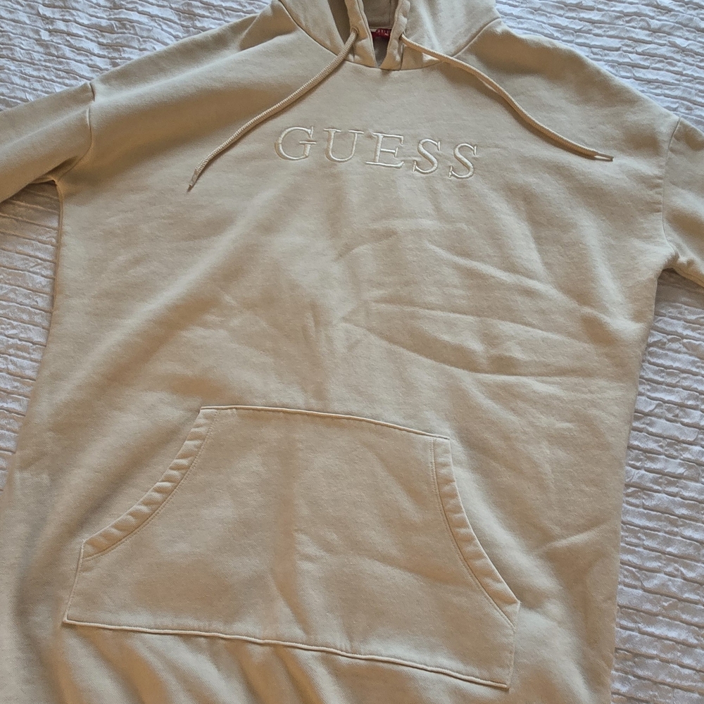 Guess Tan Hoodie Dress with Front Pocket